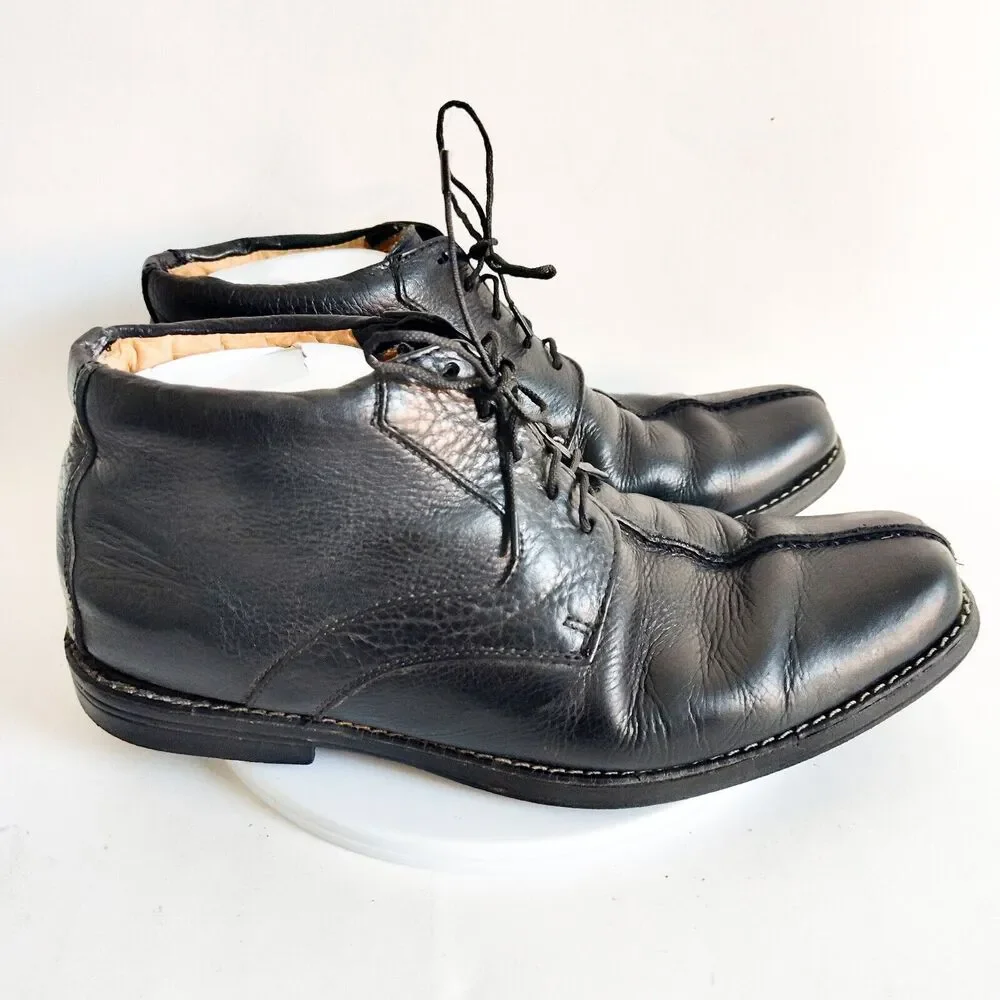 Sandro Comfort Gel‎ Mens Size 8 D Ankle Boots Pebbled Leather Black Lace-up